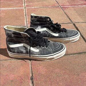 Vans Sk8-Hi Tapered Denim Destroy Black and White High-Top Sneakers Mens 7.5